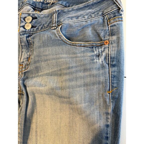 American Eagle Artist Distressed Denim Jeans Low Rise Size 10 Long Very Loved - Picture 5 of 10